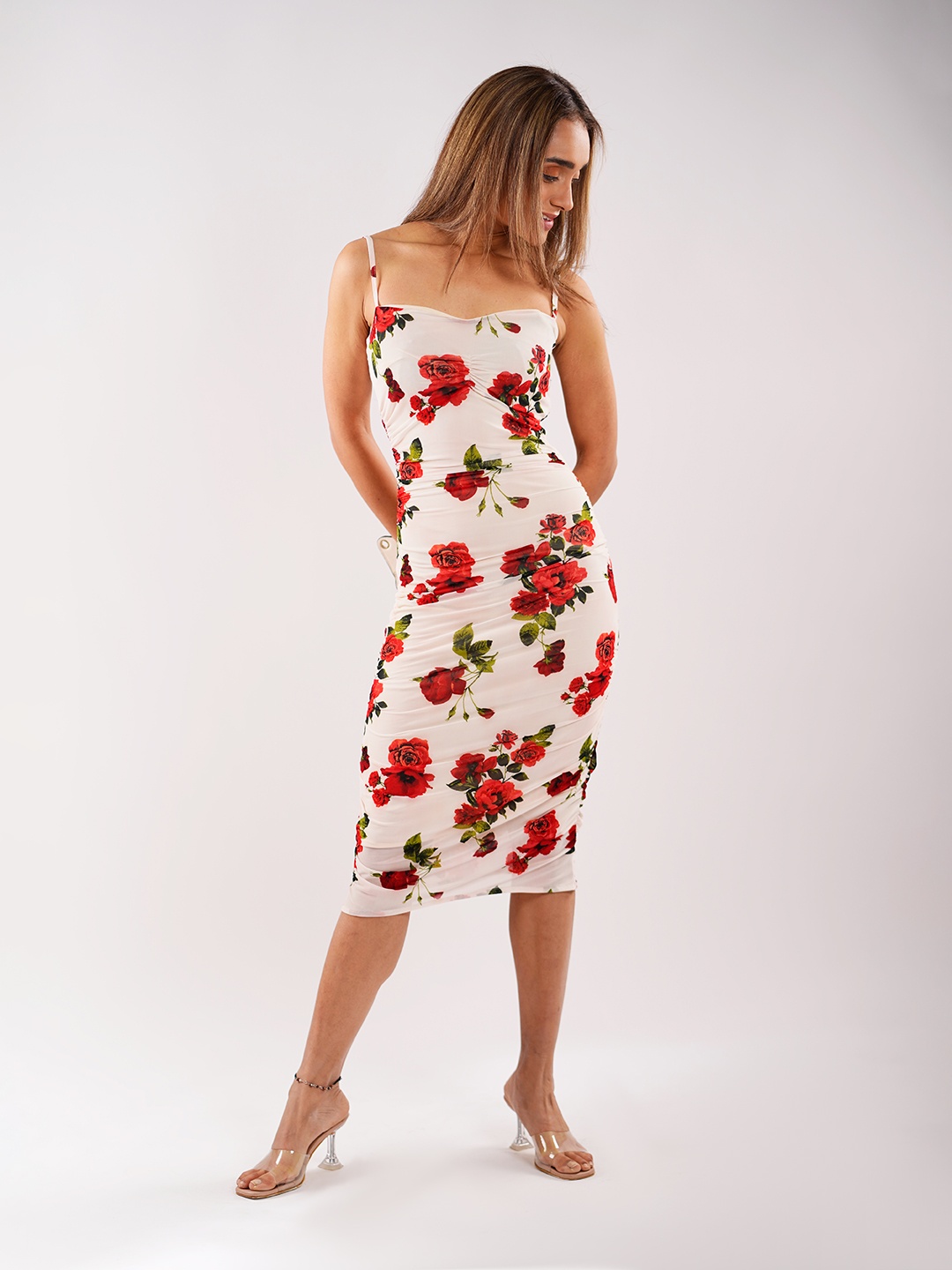 

Stylecast X Hersheinbox Floral Print Bodycon Midi Dress, White
