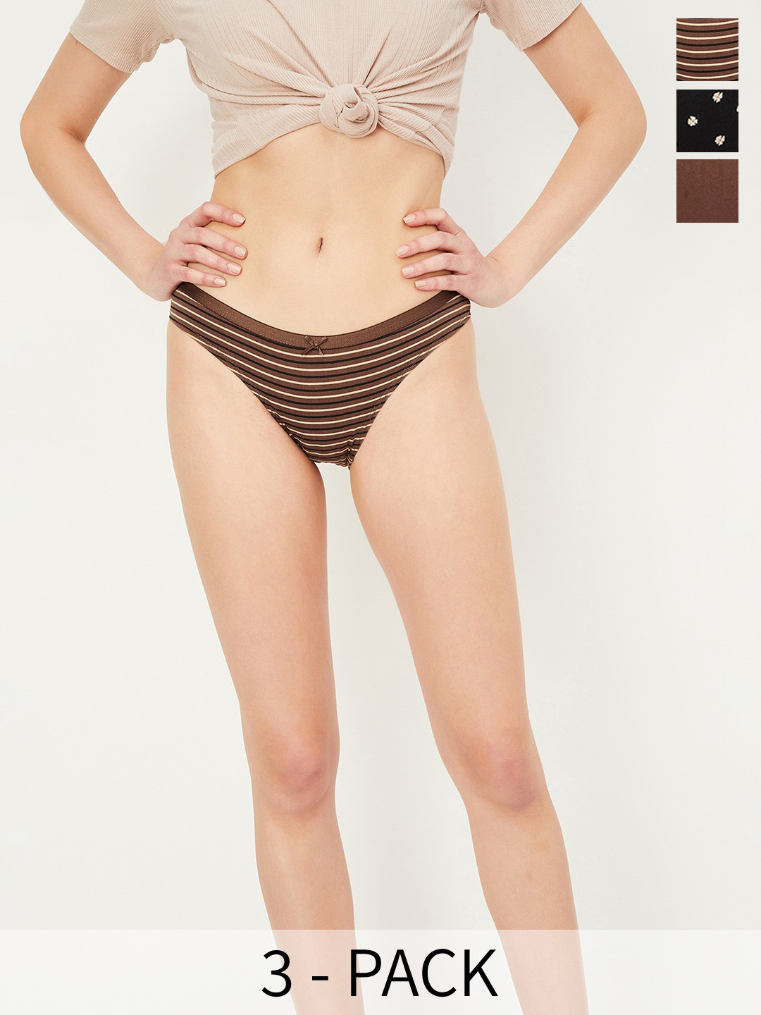 

max Pack Of 3 Printed Mid-Rise Bikini Briefs, Black