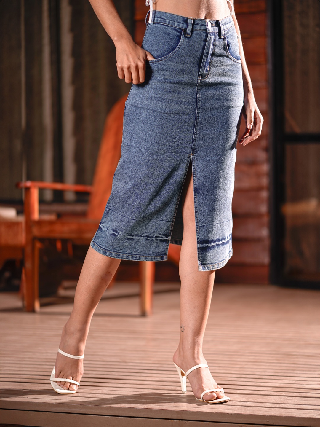 

Stylecast X Hersheinbox Denim Straight Skirt, Blue