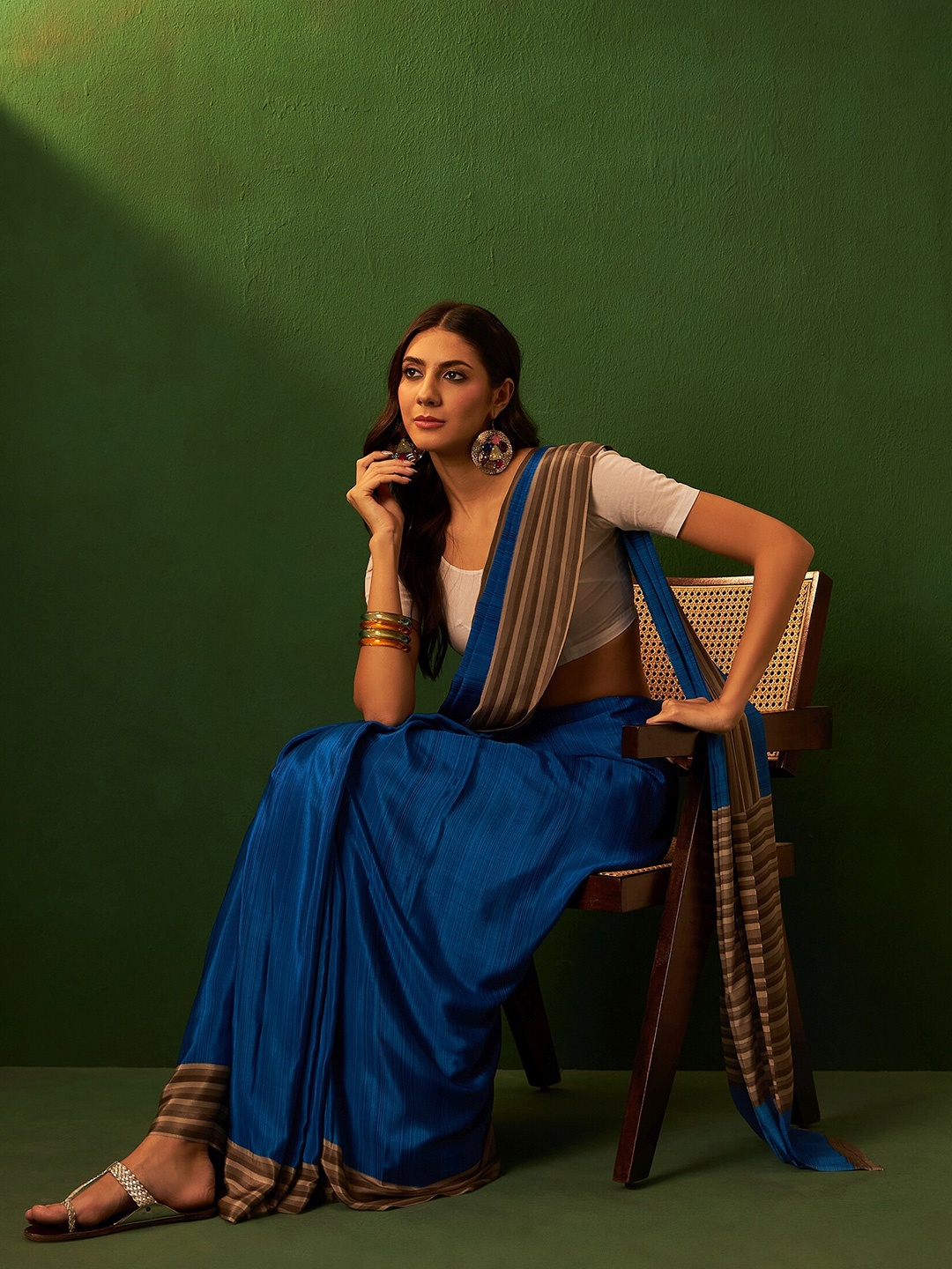 

Sangria Ethnic Striped Border Saree, Blue
