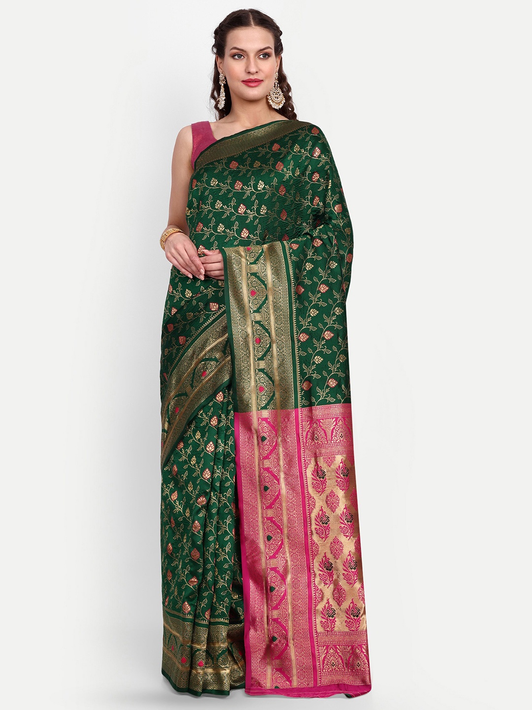 

Sareeslatest Designer Floral Woven Design Zari Silk Blend Kanjeevaram Saree, Green