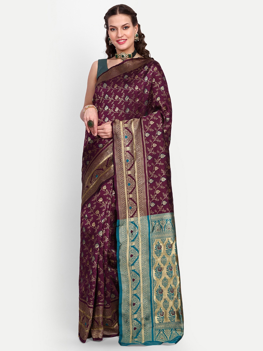 

Sareeslatest Designer Floral Woven Design Zari Silk Blend Kanjeevaram Saree, Purple