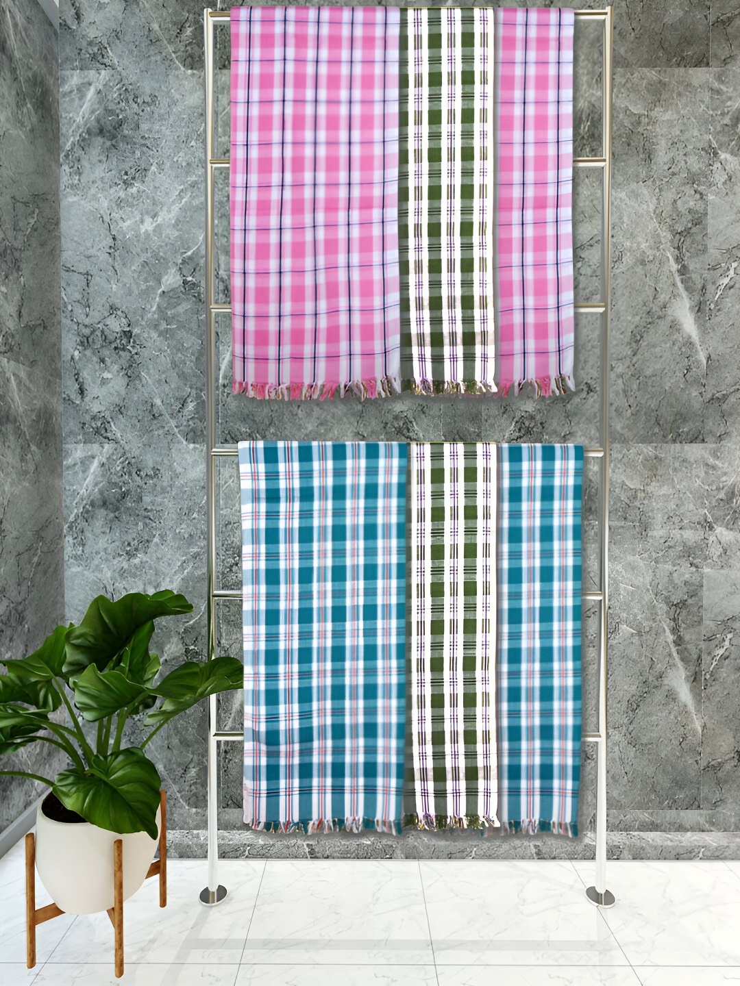 

Athom Living White & Pink 6 Pieces Striped Cotton 150 GSM Towels