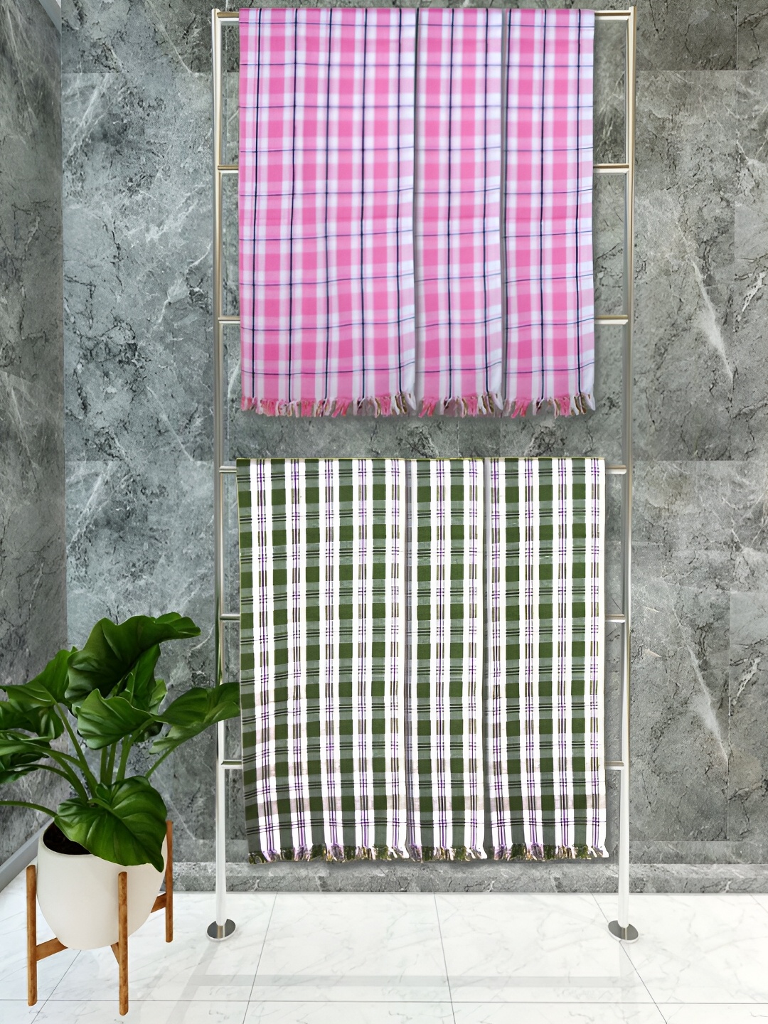 

Athom Living Green & White 6 Pieces Striped Cotton 150 GSM Towels