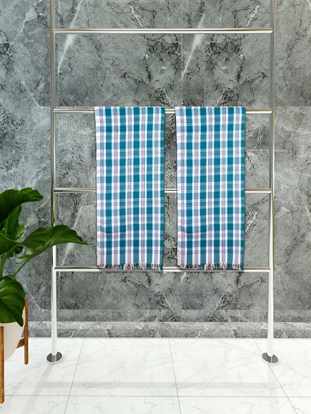 

Athom Living Blue & Pink 2 Pieces Striped Cotton 150 GSM Towels