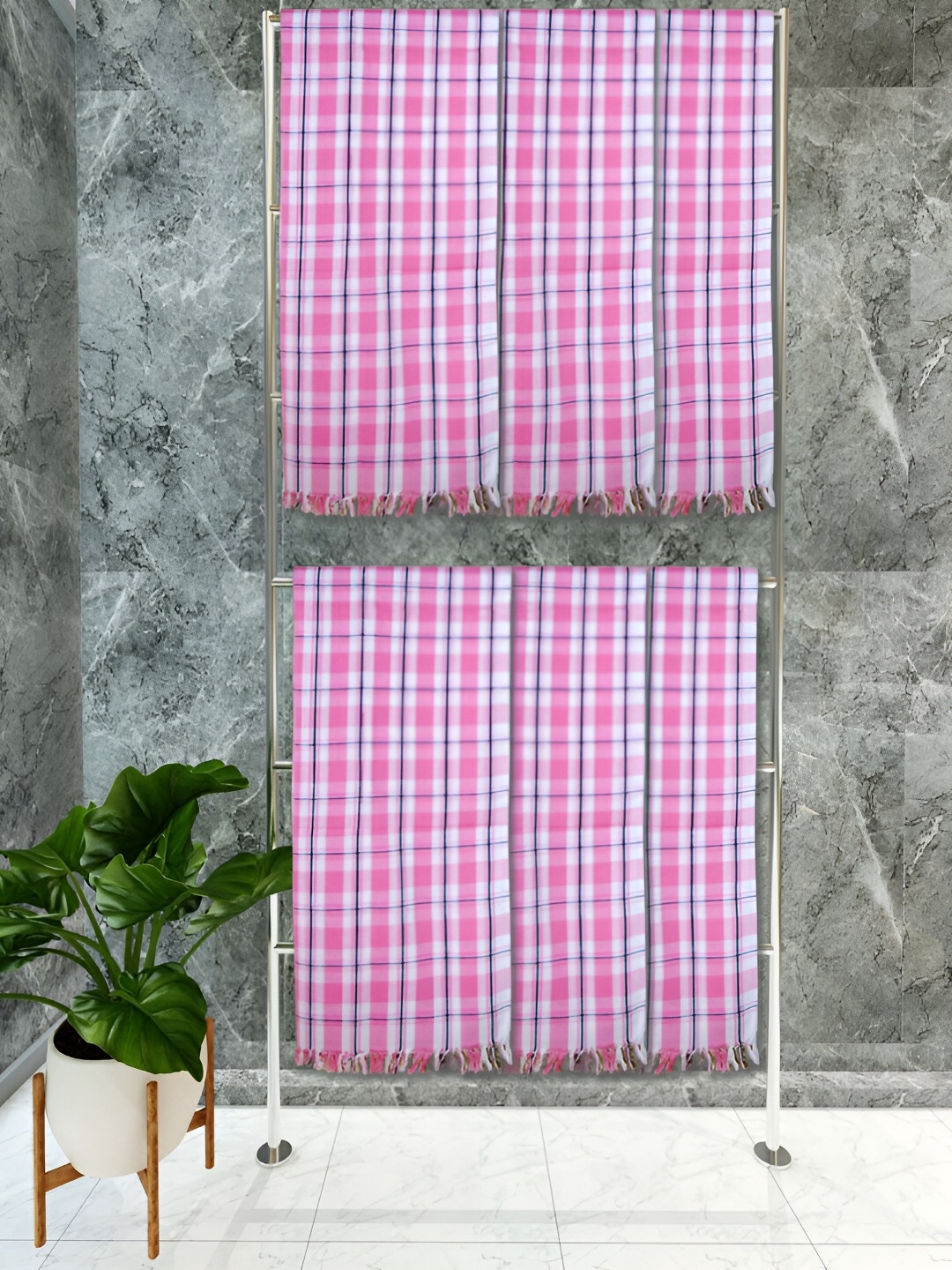 

Athom Living White & Pink 6 Pieces Striped Cotton 150 GSM Towels