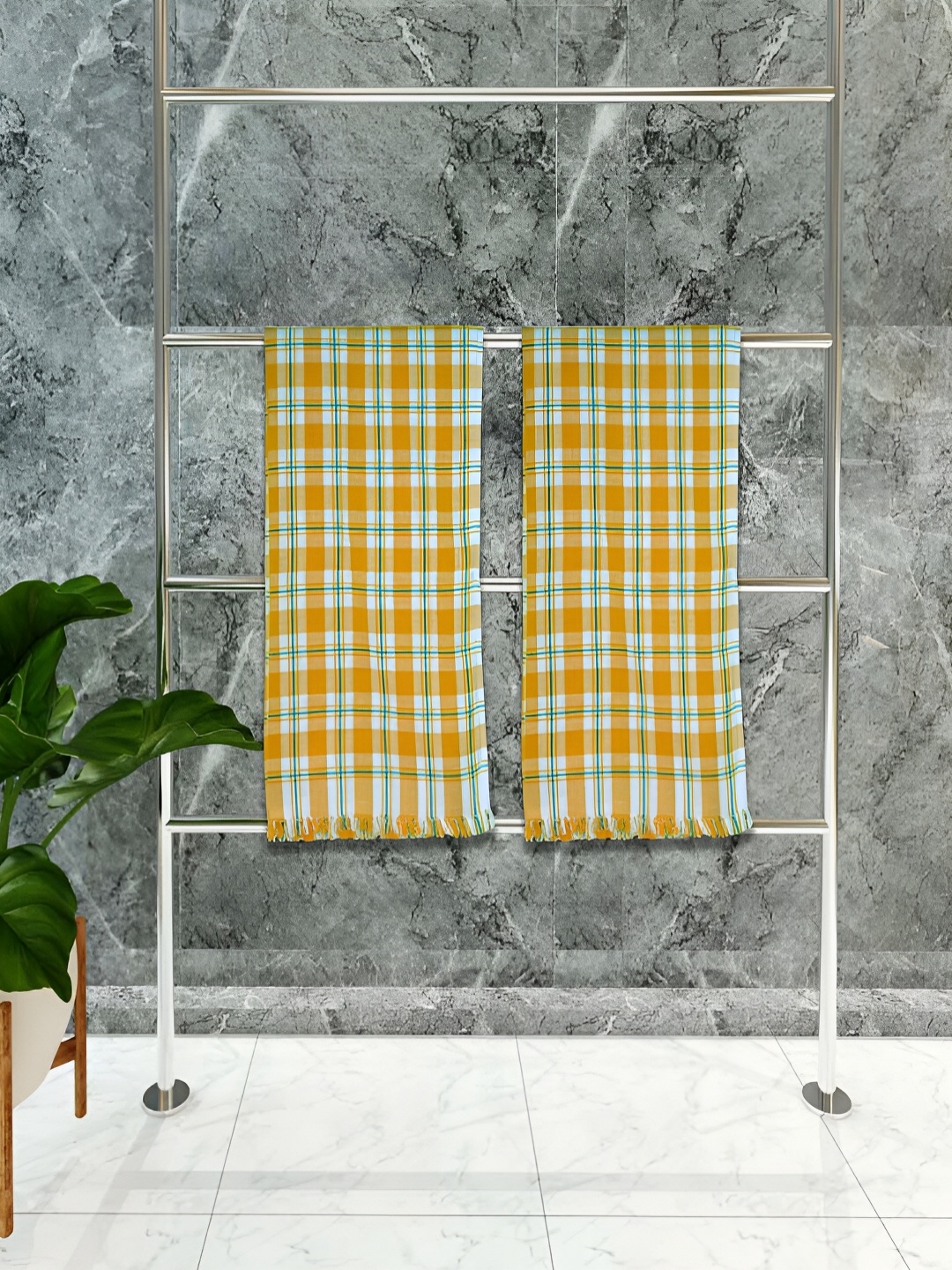 

Athom Living Yellow & White 2 Pieces Striped Cotton 150 GSM Towels