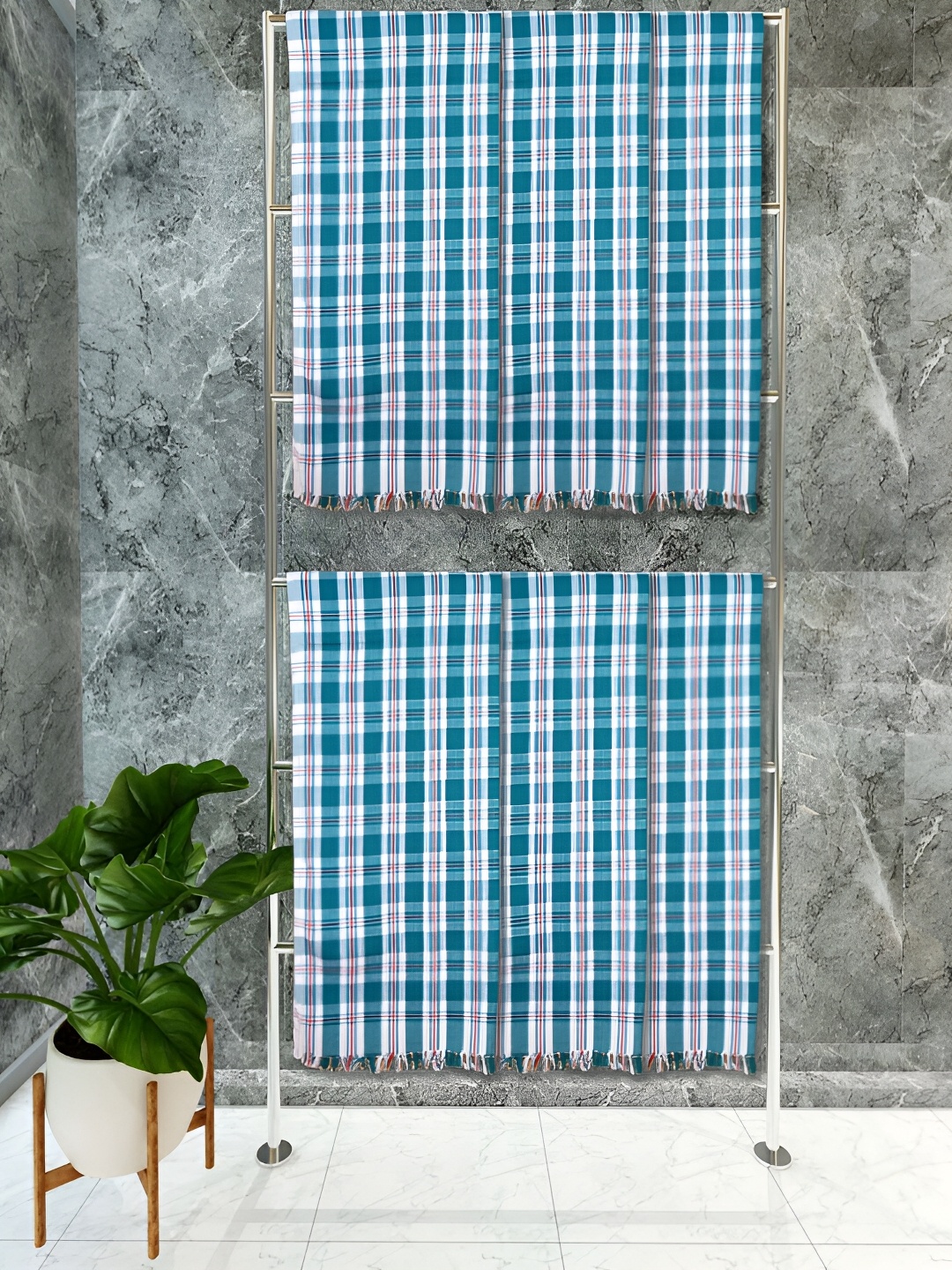 

Athom Living Green & White 6 Pieces Striped Cotton 150 GSM Towels