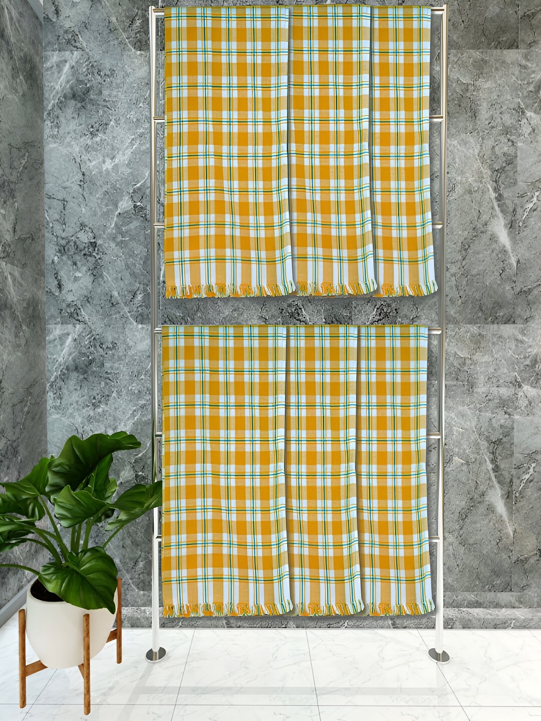 

Athom Living Yellow & White 6 Pieces Striped Cotton 150 GSM Towels