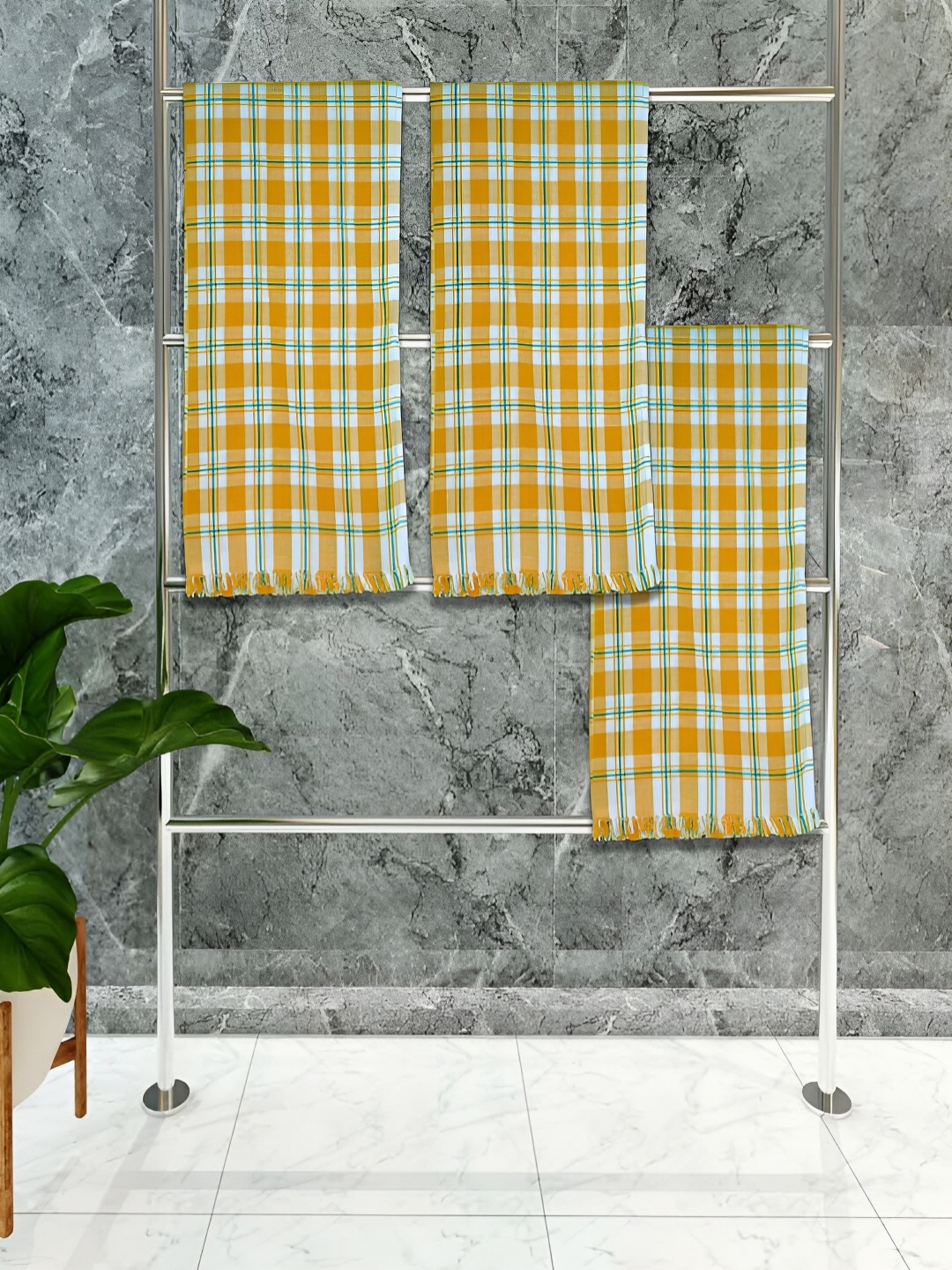 

Athom Living Yellow & White 3 Pieces Self Design Cotton 150 GSM Towel Set