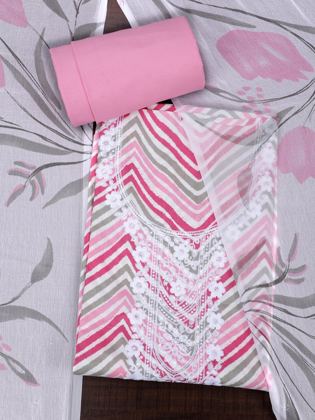 

SALWAR STUDIO Chevron Printed Pure Cotton Unstitched Dress Material, Pink