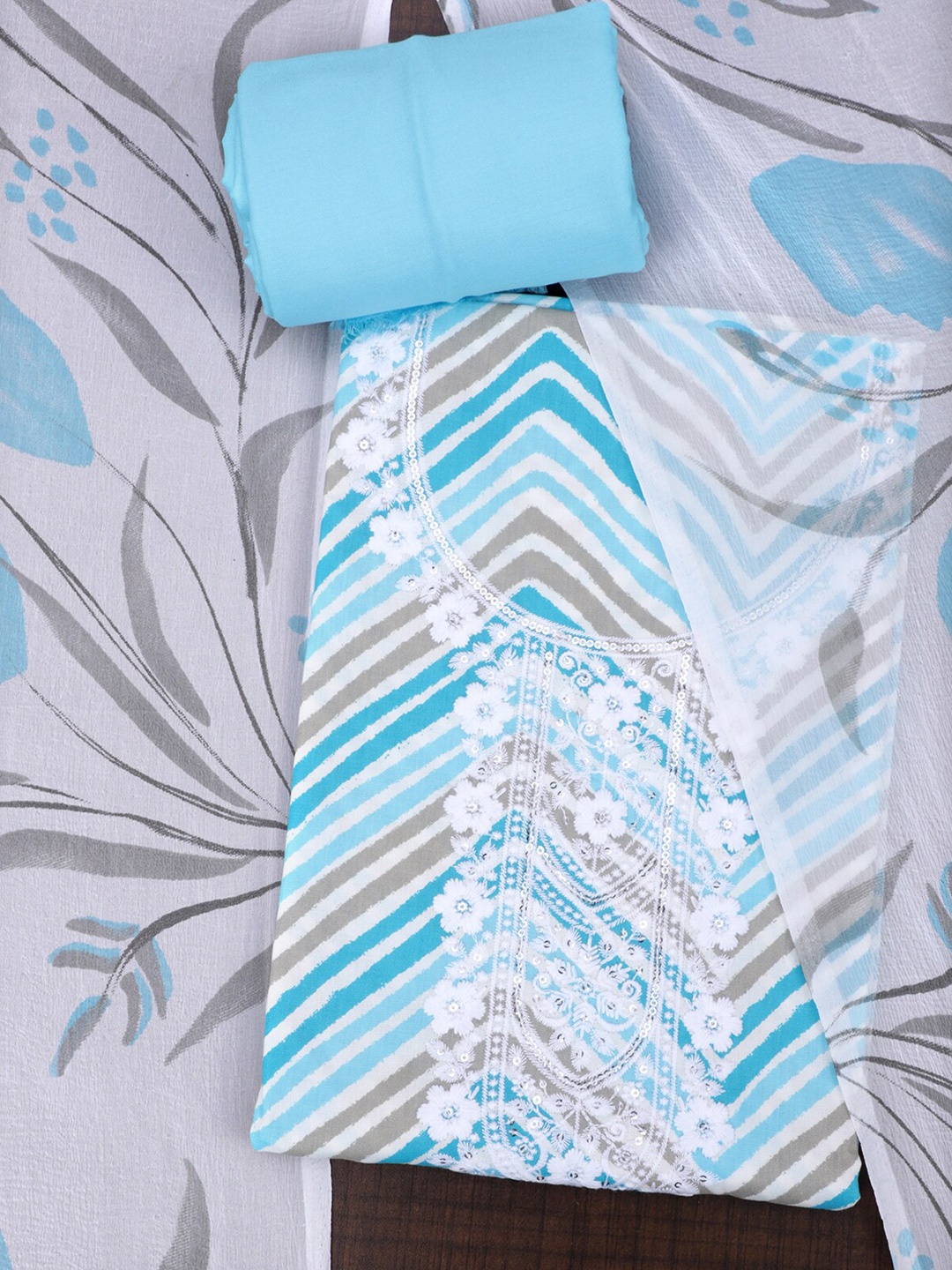 

SALWAR STUDIO Chevron Printed Pure Cotton Unstitched Dress Material, Blue