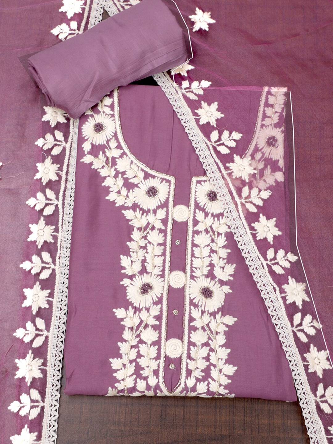 

SALWAR STUDIO Floral Embroidered Pure Silk Unstitched Dress Material, Purple