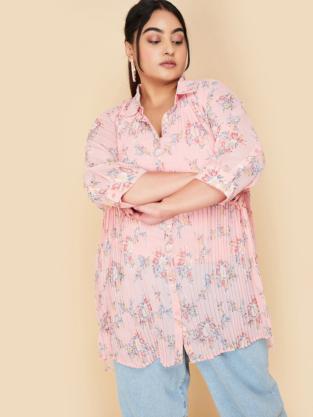 

max Shirt Collar Printed Tunic, Orange