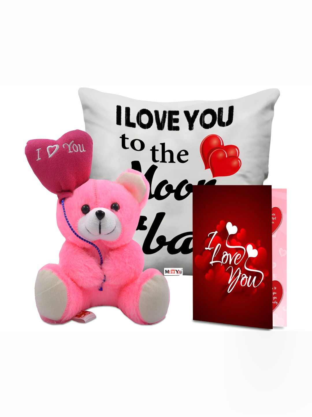 

ME & YOU White & Red Printed Cushion With Teddy & Card Home Gift Set, Pink
