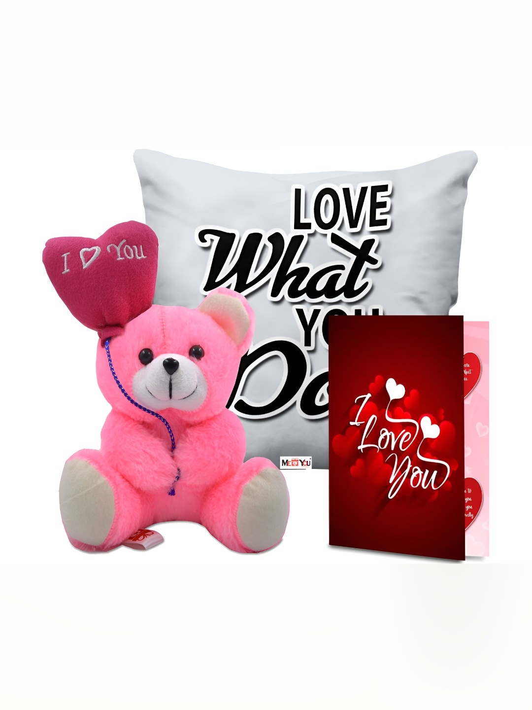 

ME & YOU Printed Cushion With Teddy & Card Home Gift Set, White