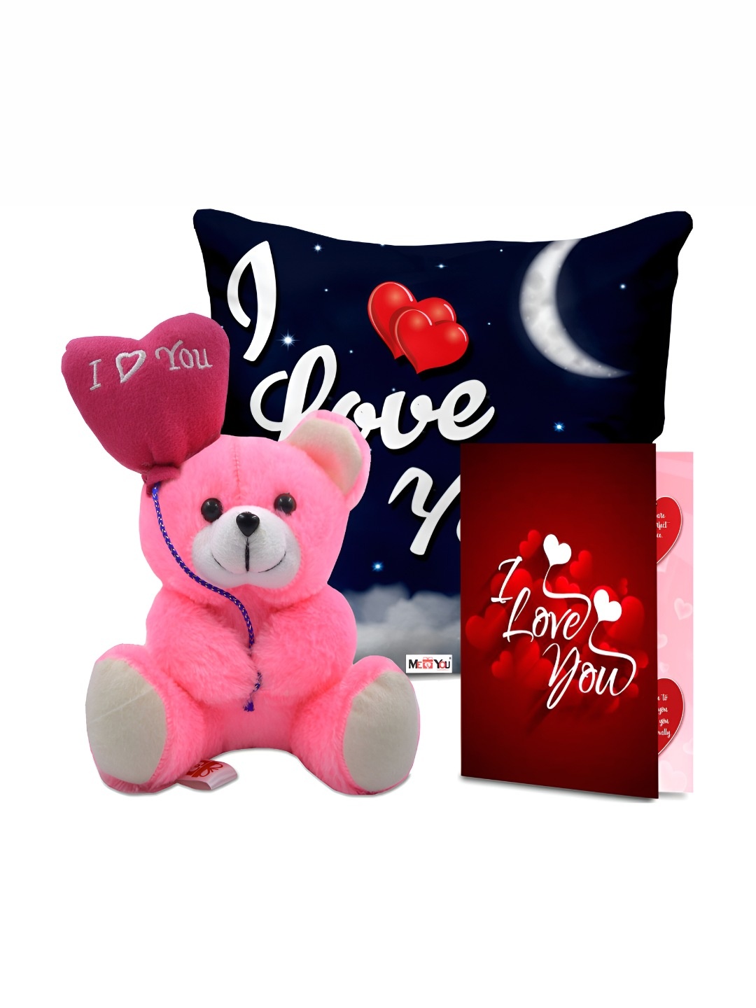 

ME & YOU Blue & Pink Printed Cushion With Teddy & Card Home Gift Set