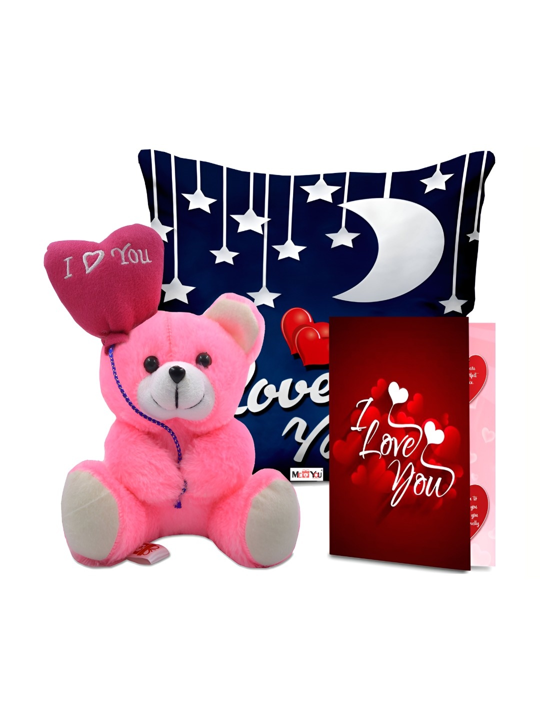 

ME & YOU Blue & Pink Printed Cushion With Teddy & Card Home Gift Set