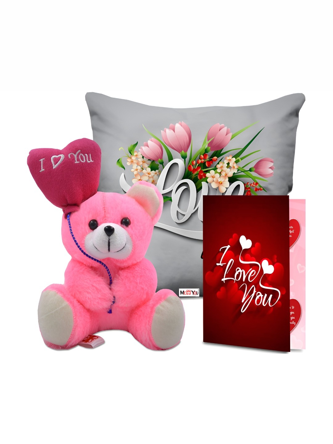 

ME & YOU Grey & Pink Printed Cushion With Teddy & Card Home Gift Set