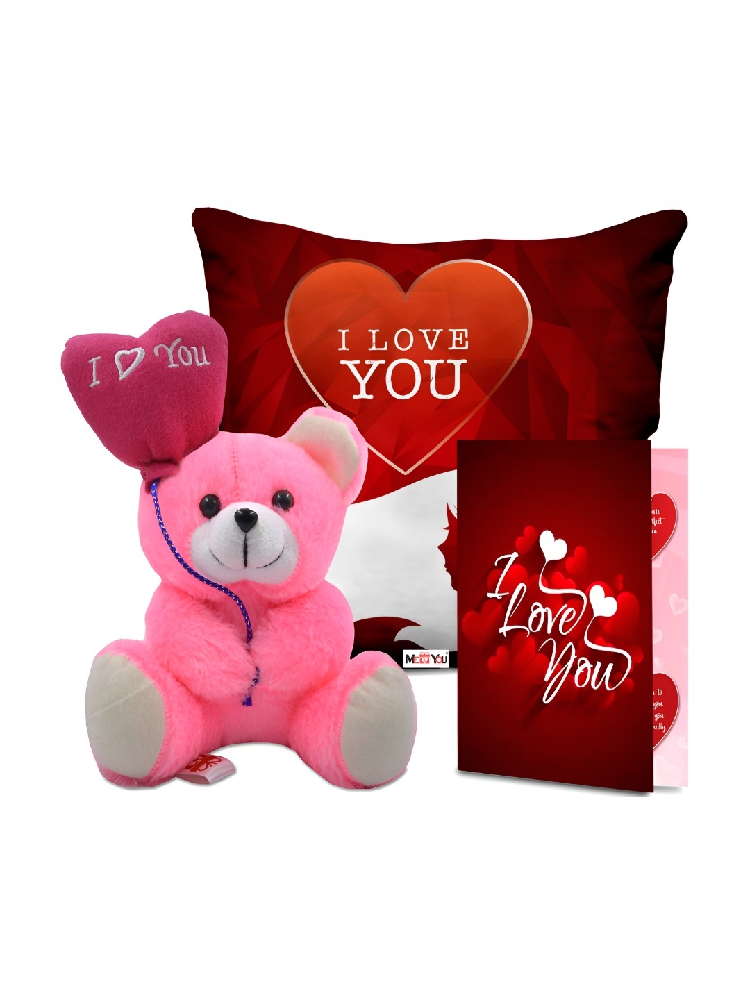 

ME & YOU Red & Pink Printed Cushion With Teddy & Card Home Gift Set