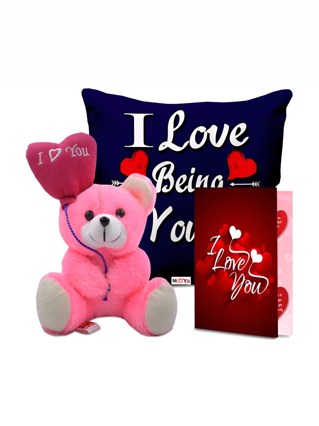 

ME & YOU 3-Pcs Printed Cushion With Filler Doll & Card Valentine's Gift, Pink