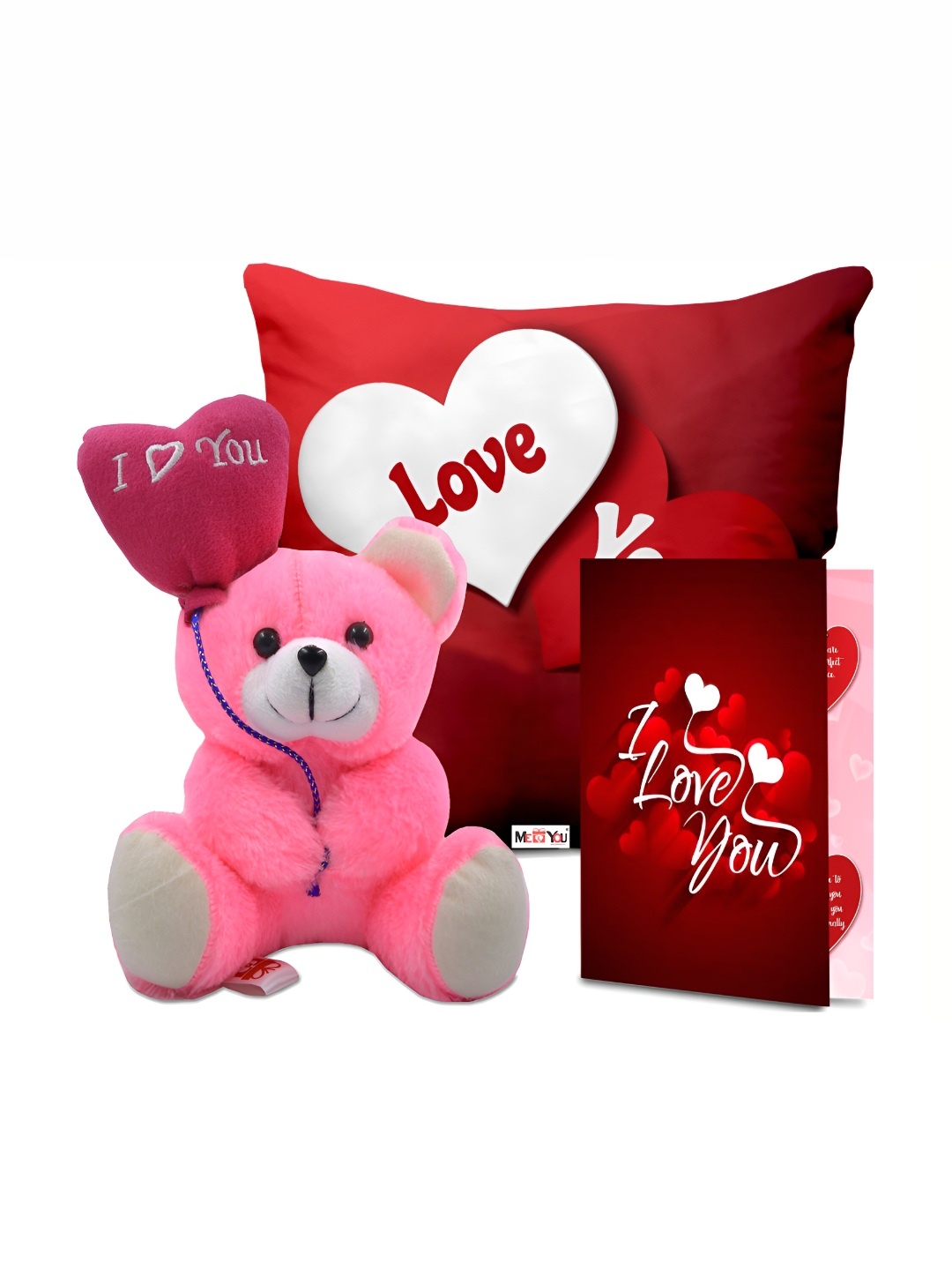 

ME & YOU 3Pcs Pink & Red Printed Cushion Teddy Card Valentine Gifts Set