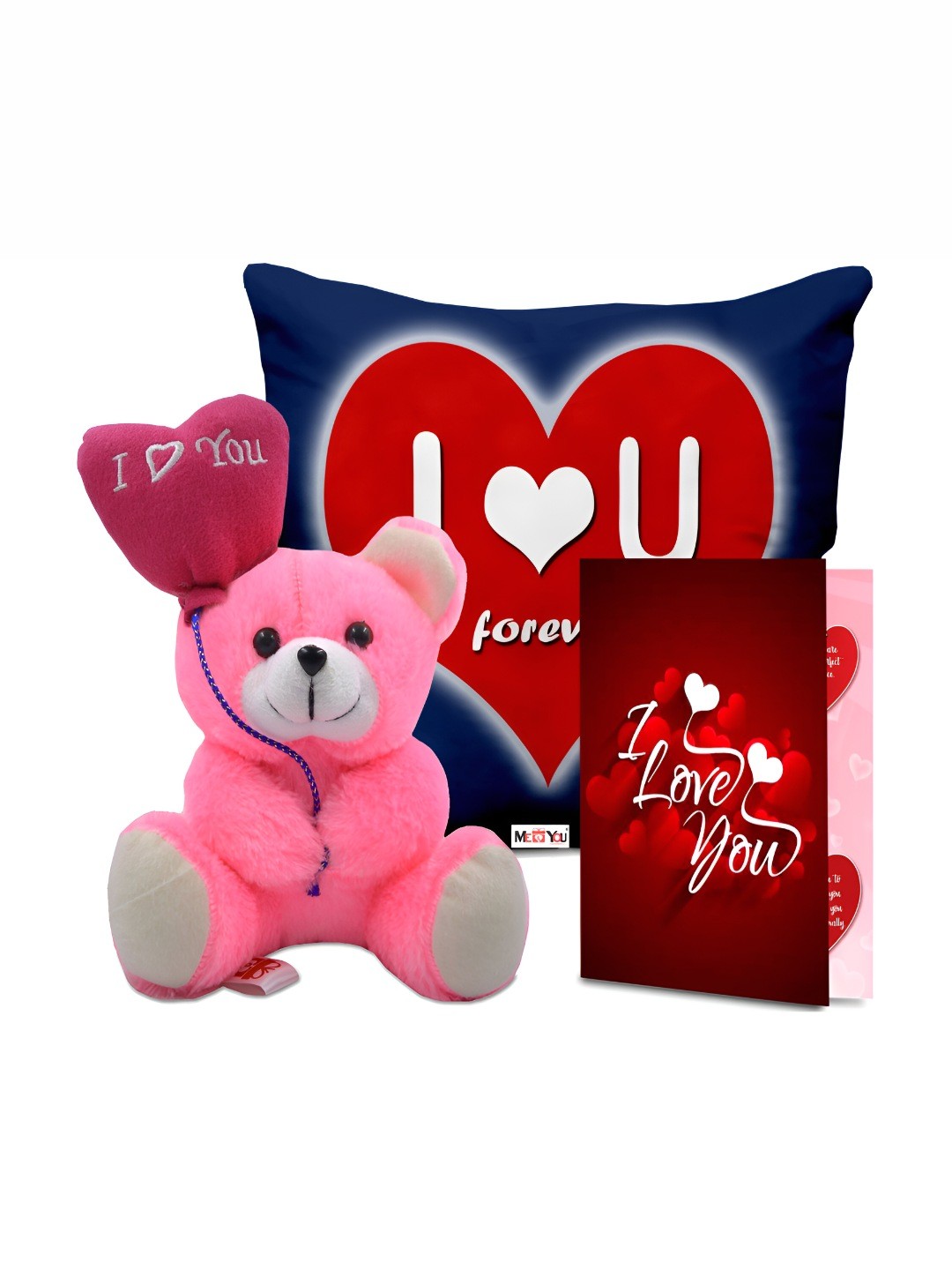 

ME & YOU 3Pcs Pink & Red Printed Cushion Teddy Card Valentine Gift Set