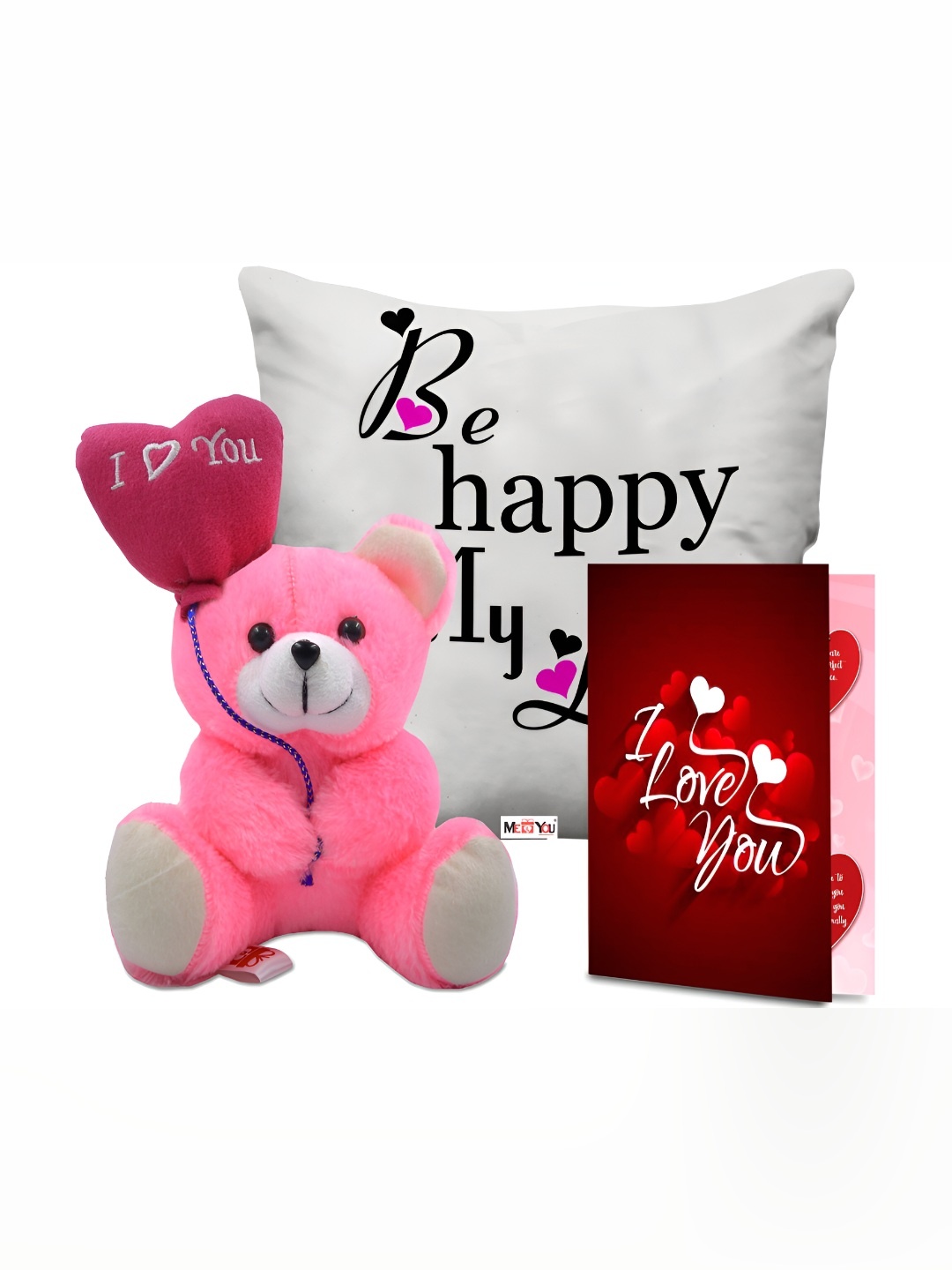 

ME & YOU Beige & Pink Printed Cushion With Teddy & Card Home Gift Set