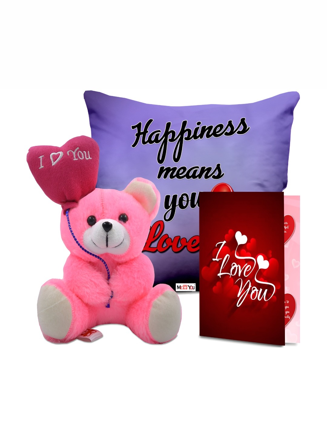 

ME & YOU Blue & Pink Printed Cushion With Teddy & Card Home Gift Set