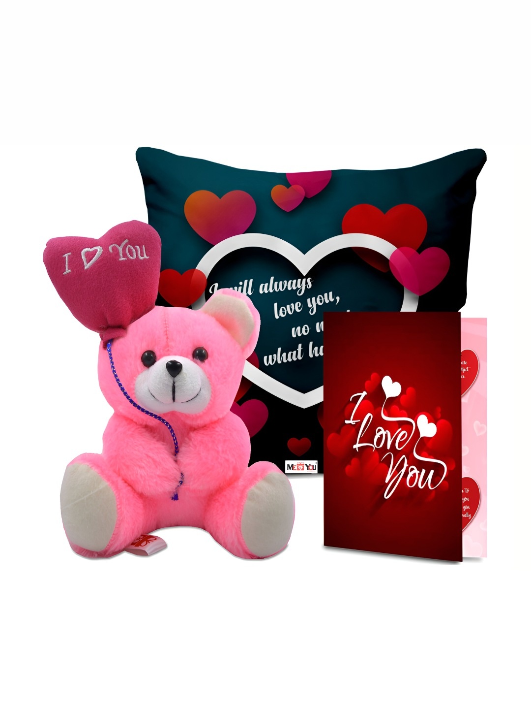 

ME & YOU 3-Pcs Printed Cushion With Filler Doll & Card Valentine's Gift, Red