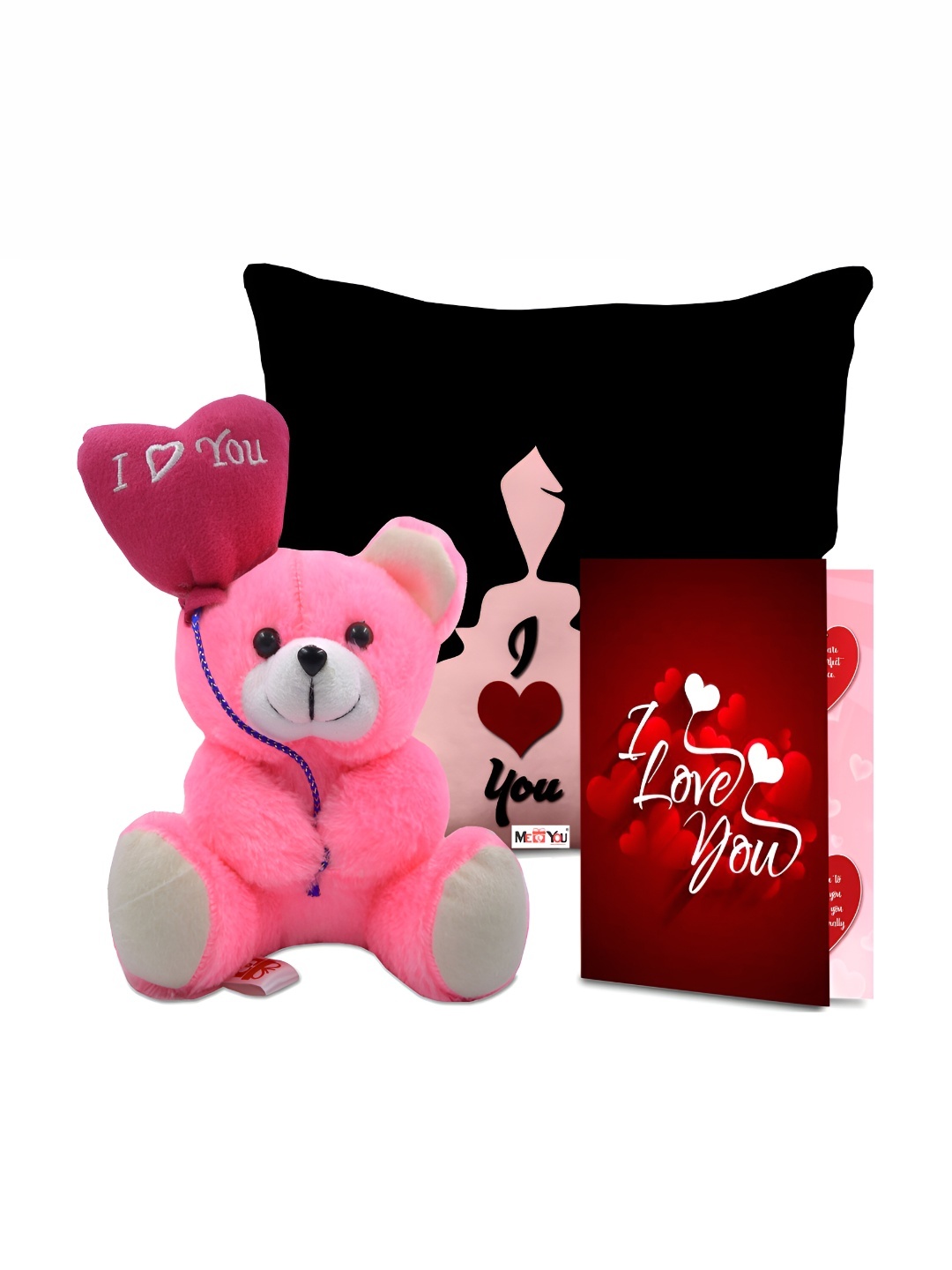

ME & YOU 3-Pcs Printed Cushion With Filler Doll & Card Valentine's Gift, Red
