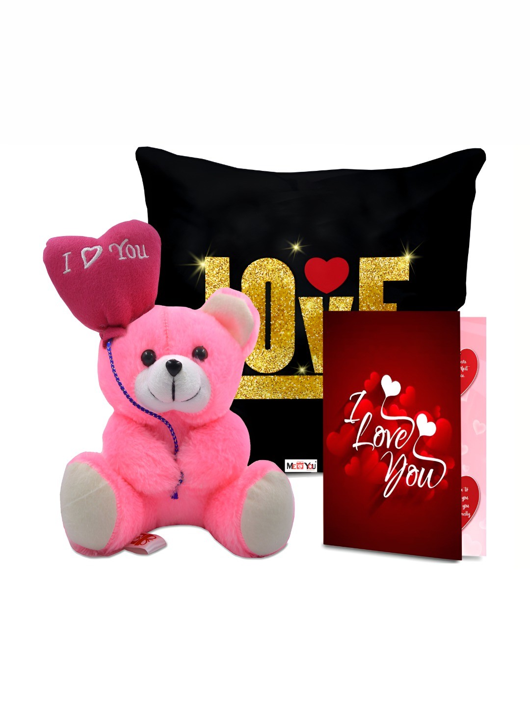 

ME & YOU 3-Pcs Printed Cushion With Filler Doll & Card Valentine's Gift, Red