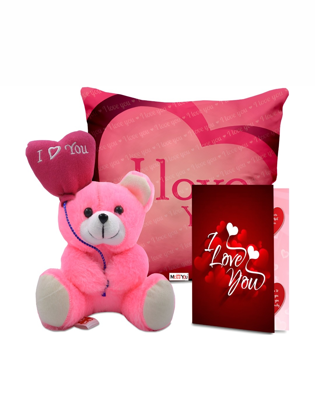 

ME & YOU Pink & Red 3 Pieces Printed Cushion Teddy Card Valentine Gift Set