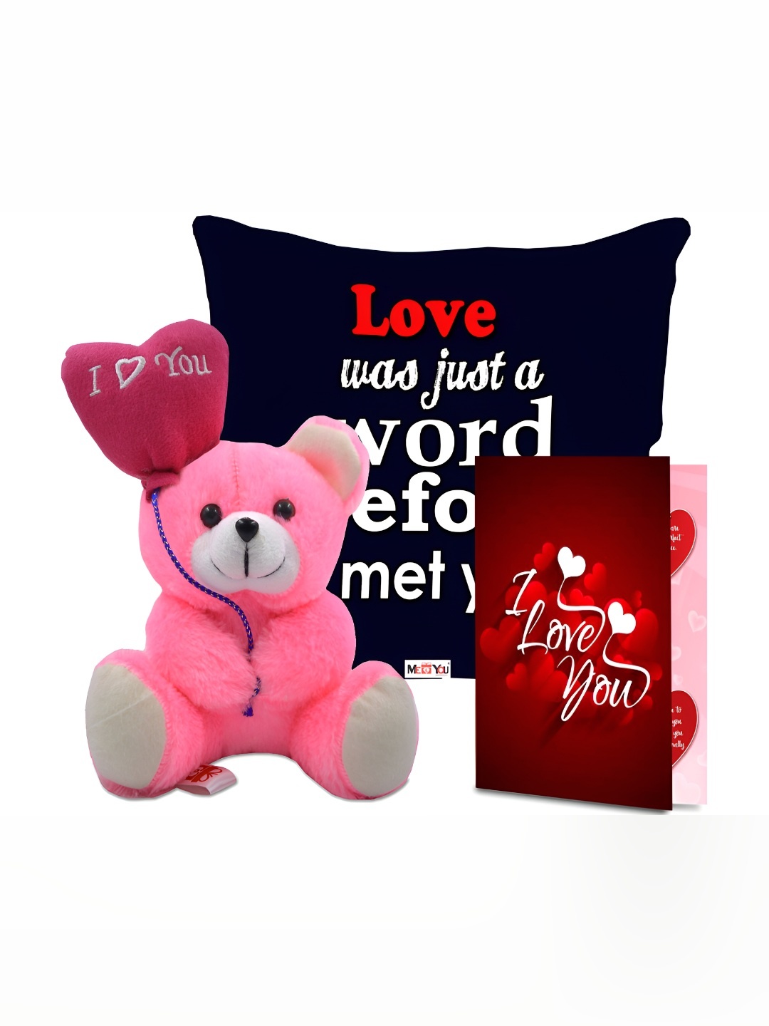 

ME & YOU Black & Pink Printed Cushion With Teddy & Card Home Gift Set
