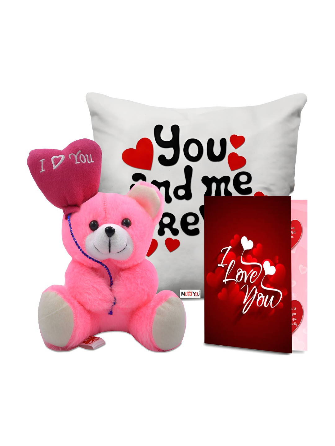 

ME & YOU White & Pink Printed Cushion With Teddy & Card Home Gift Set