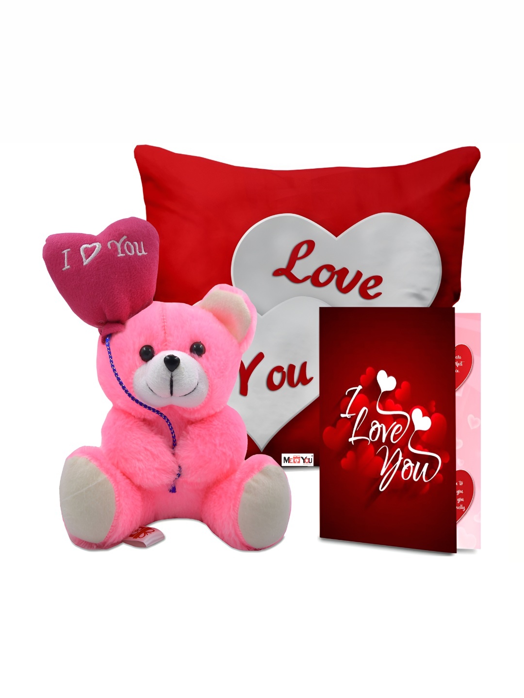 

ME & YOU Pink & Red 3 Pieces Printed Cushion Teddy Card Valentine Gift Set