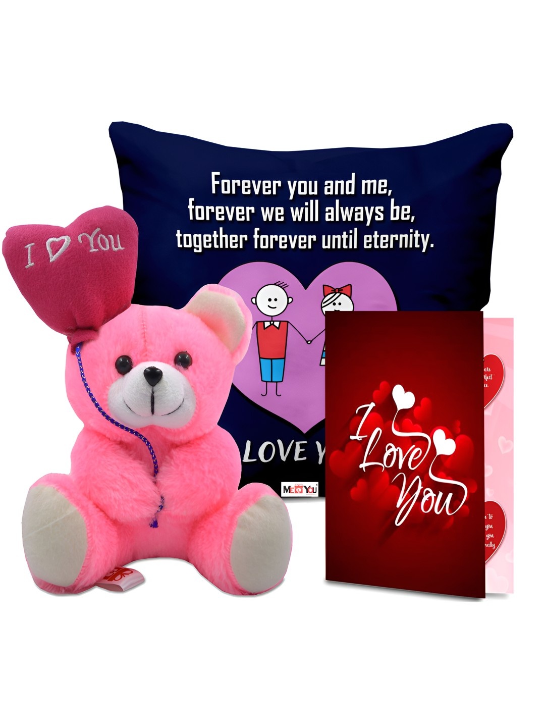 

ME & YOU Blue & Pink Printed Cushion With Teddy & Card Home Gift Set