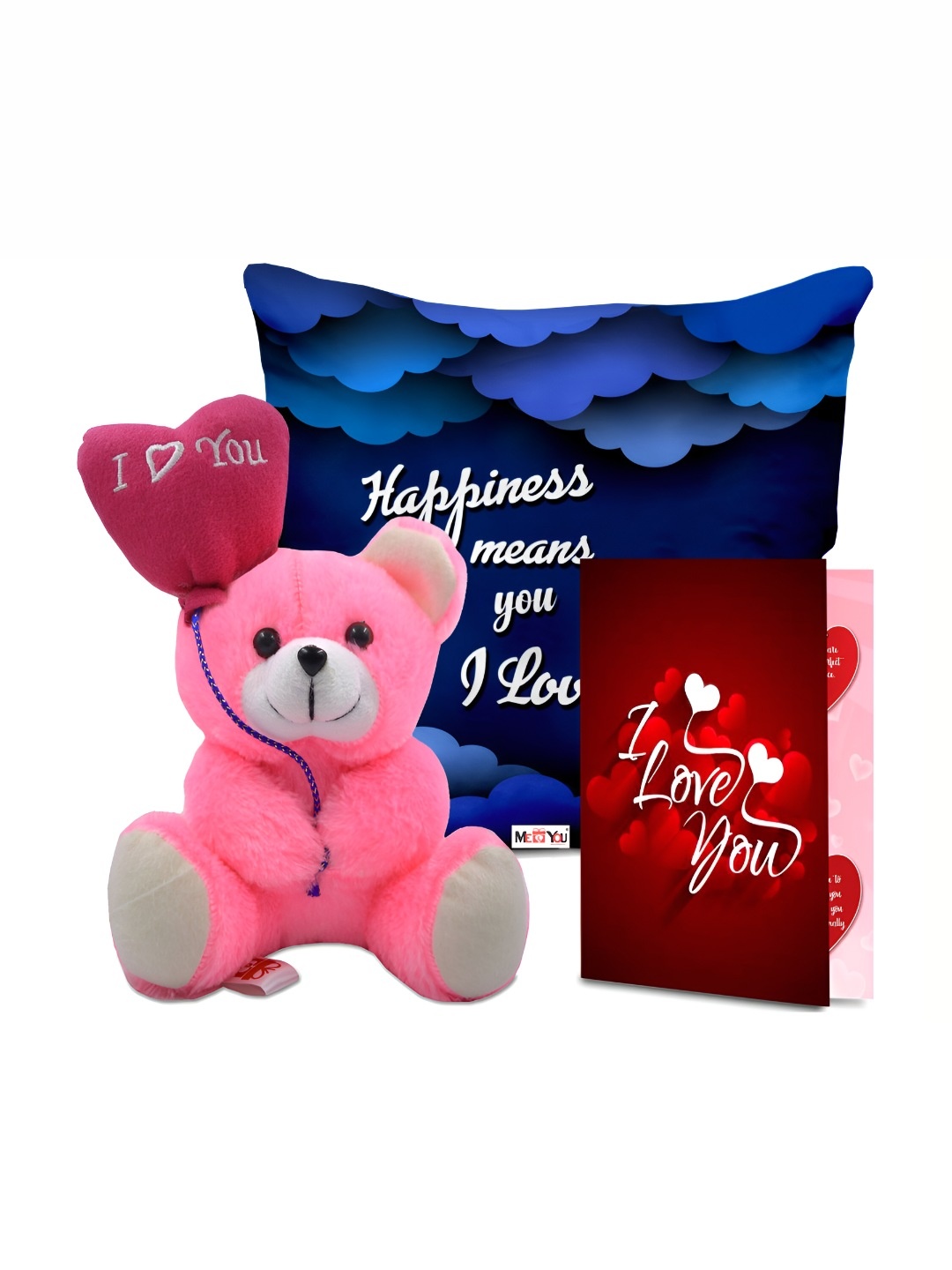 

ME & YOU Blue & Pink Printed Cushion With Teddy & Card Home Gift Set
