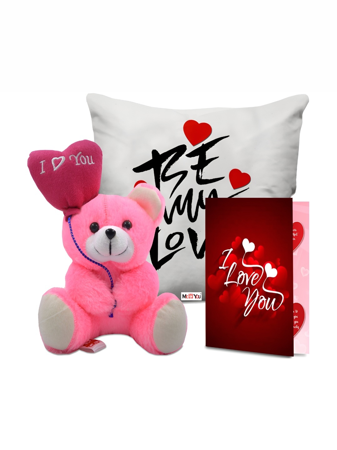 

ME & YOU White & Pink Printed Cushion With Teddy & Card Home Gift Set