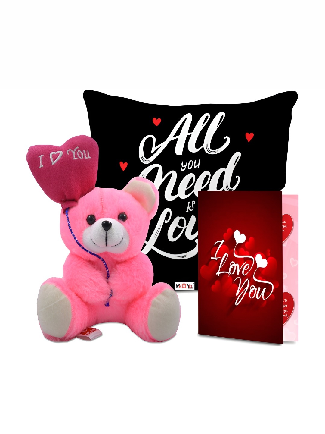 

ME & YOU Black & Pink Printed Cushion With Teddy & Card Home Gift Set