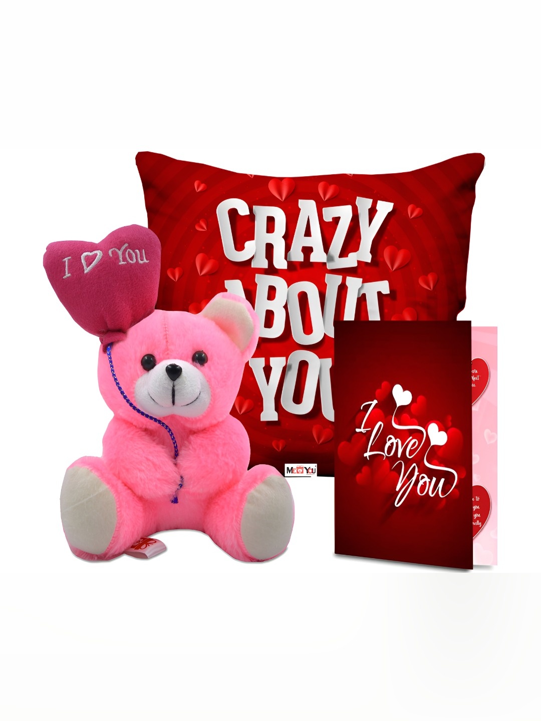 

ME & YOU Red & Pink Printed Cushion With Teddy & Card Home Gift Set