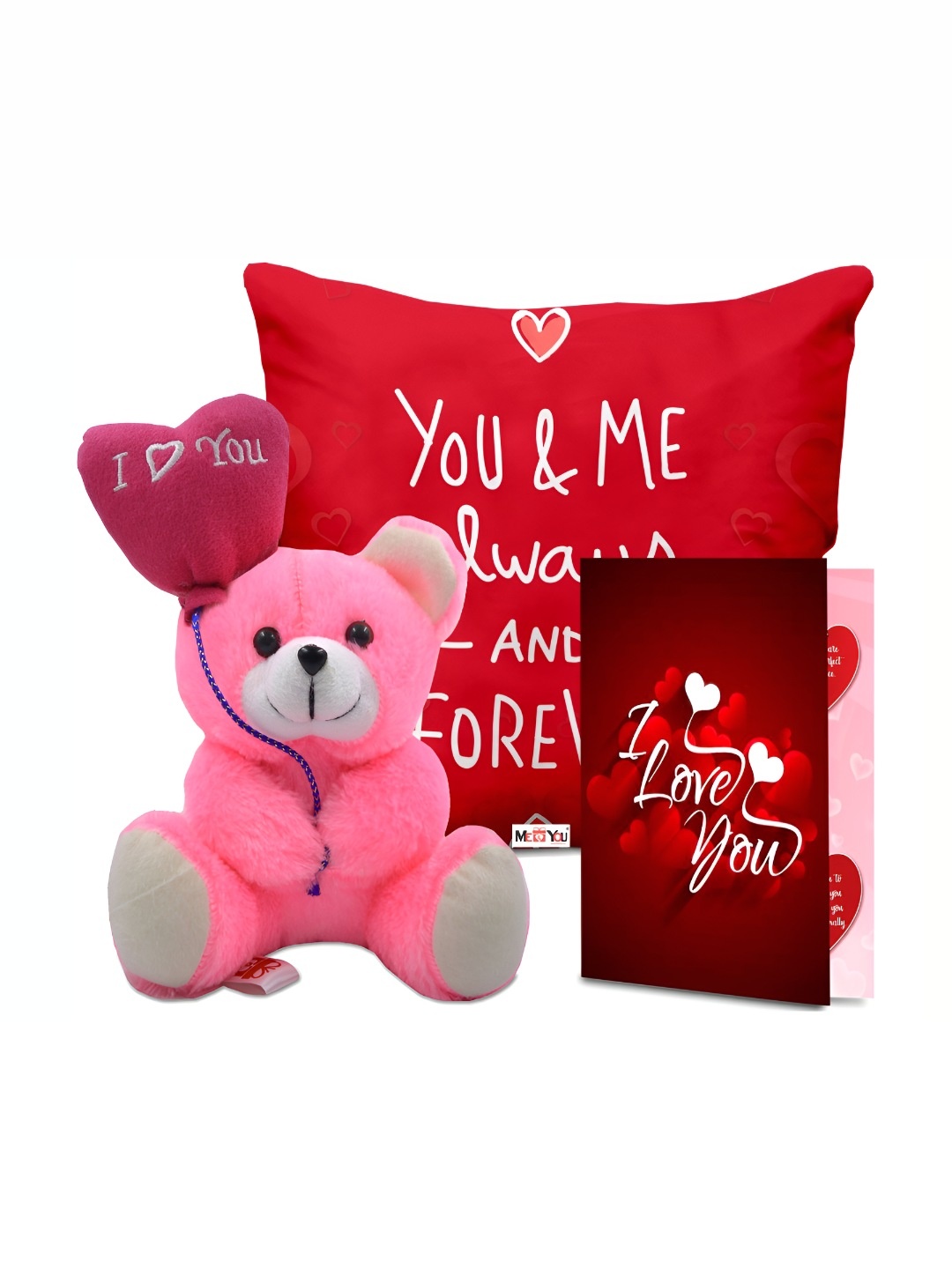 

ME & YOU Red & Pink Printed Cushion With Teddy & Card Home Gift Set