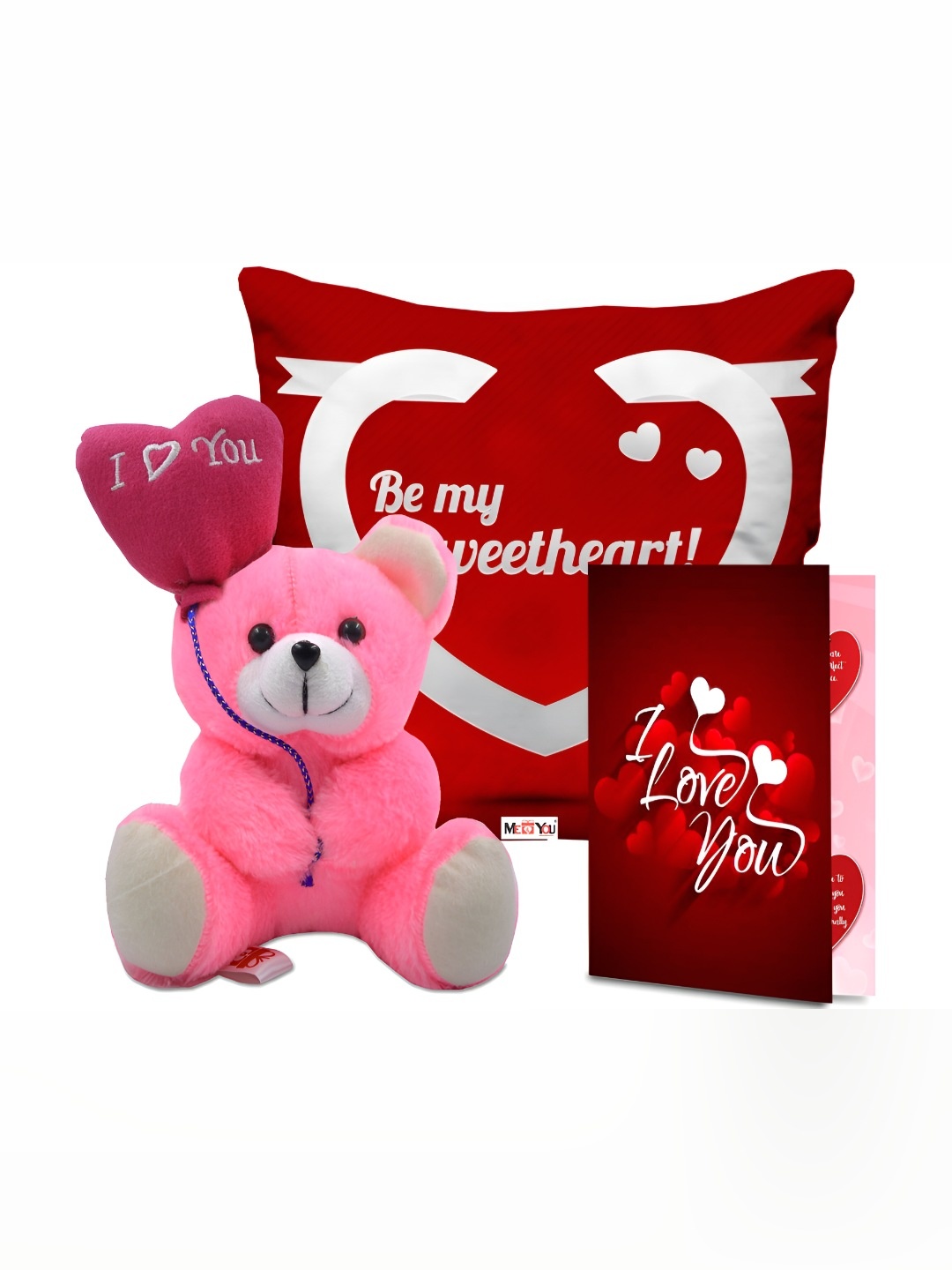 

ME & YOU Red & Pink Printed Cushion With Teddy & Card Home Gift Set