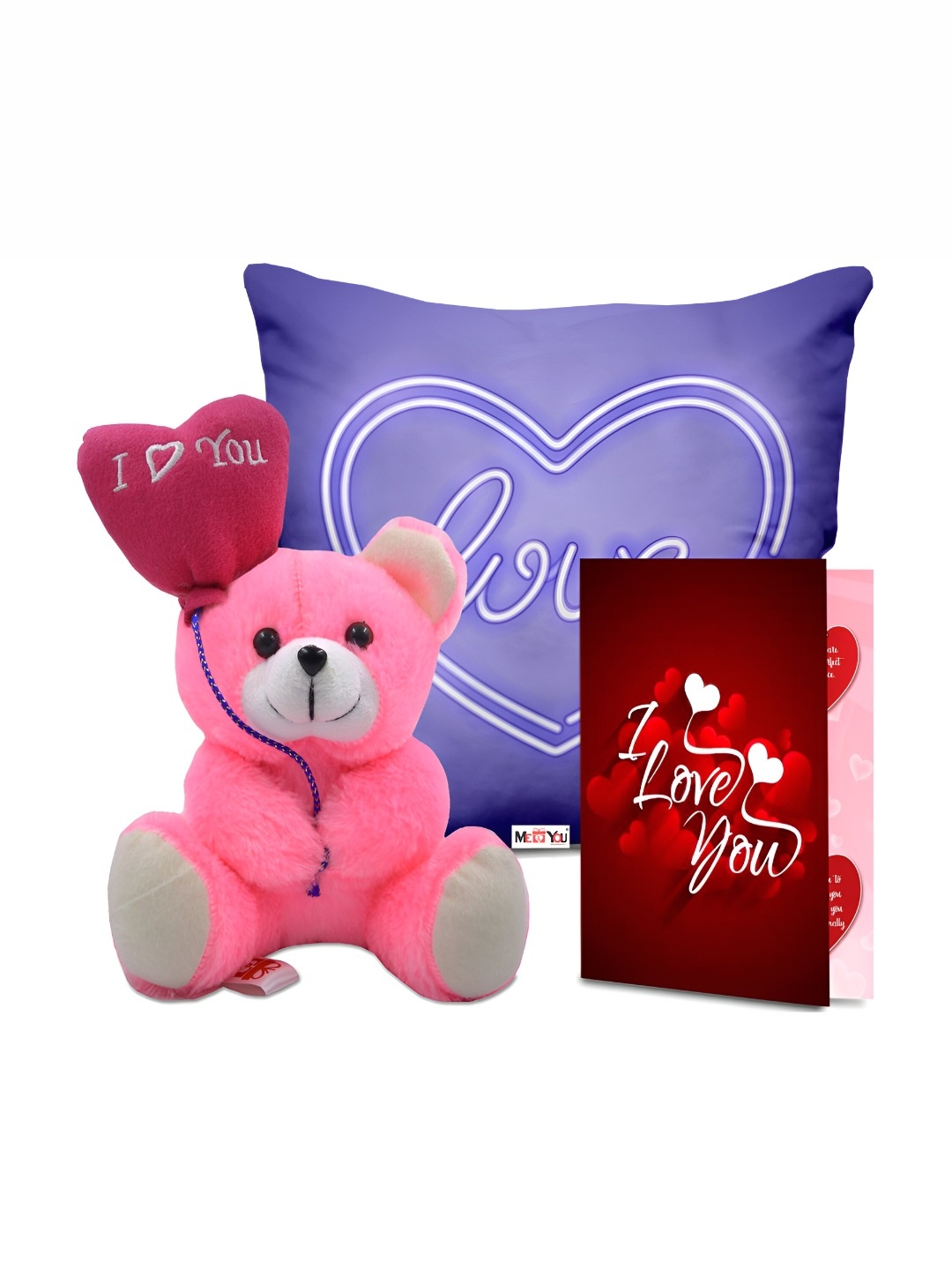 

ME & YOU Blue & Pink Printed Cushion With Teddy & Card Home Gift Set