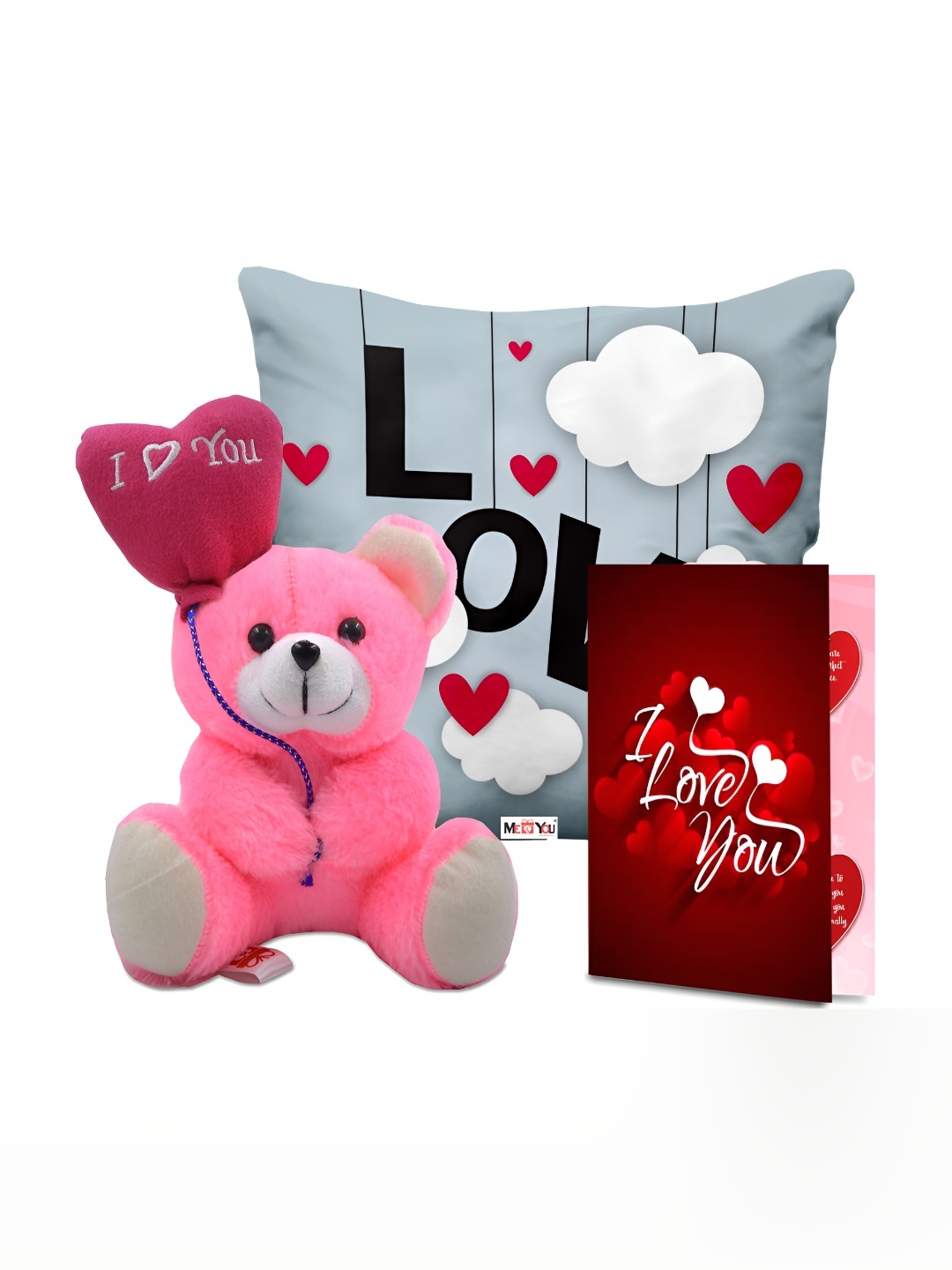 

ME & YOU Blue & Pink Printed Cushion With Teddy & Card Home Gift Set