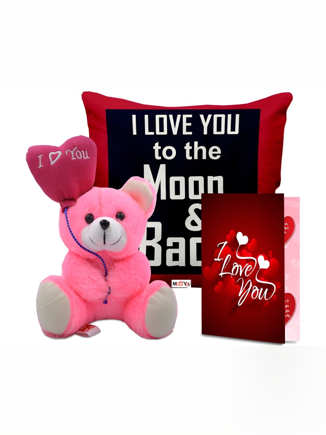 

ME & YOU Red & Pink Printed Cushion With Teddy & Card Home Gift Set