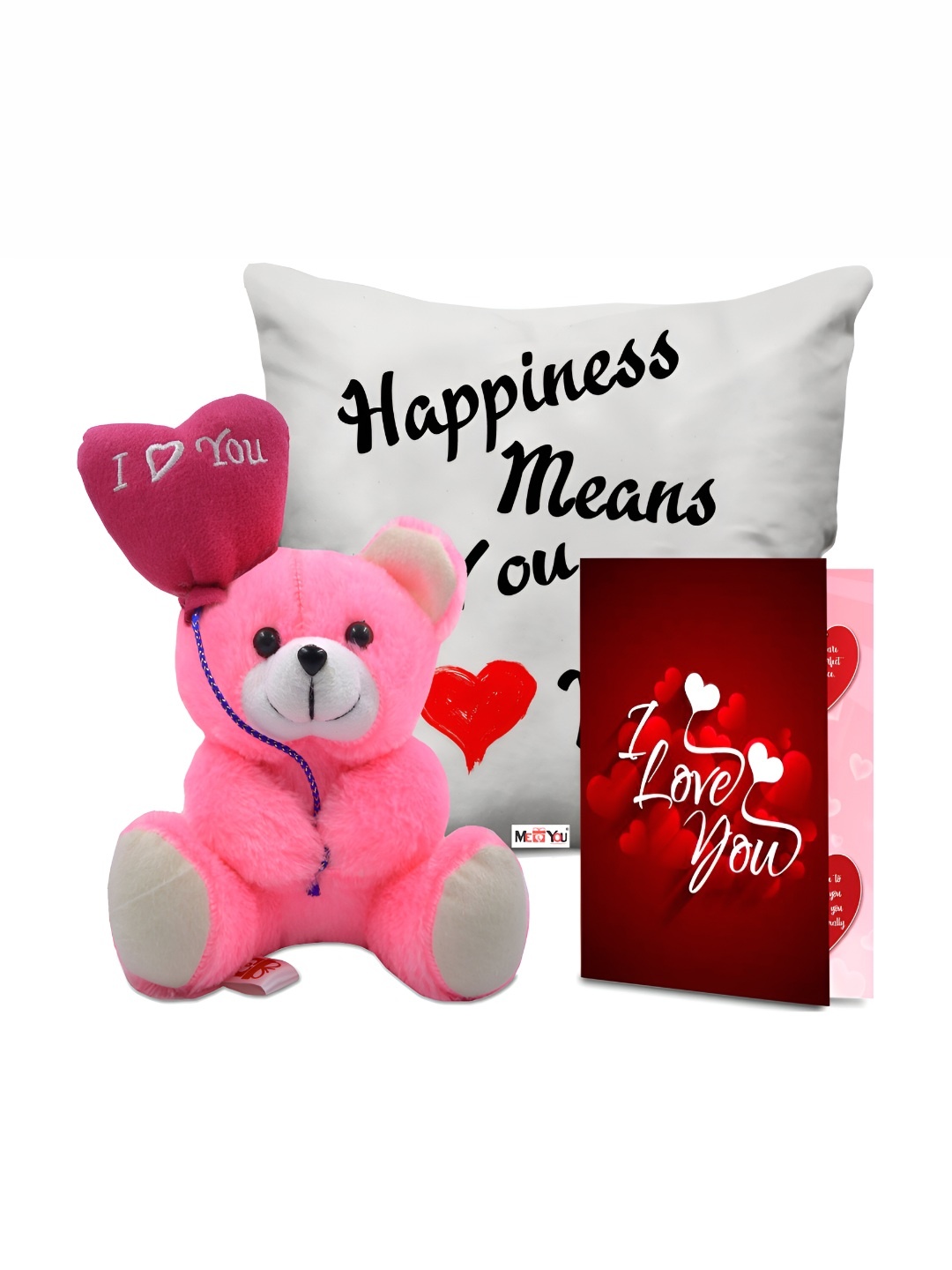 

ME & YOU White & Pink Printed Cushion With Teddy & Card Home Gift Set