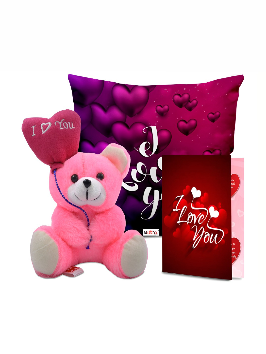

ME & YOU Purple & Red 3 Pcs Printed Cushion Teddy Card Valentine Gifts Set