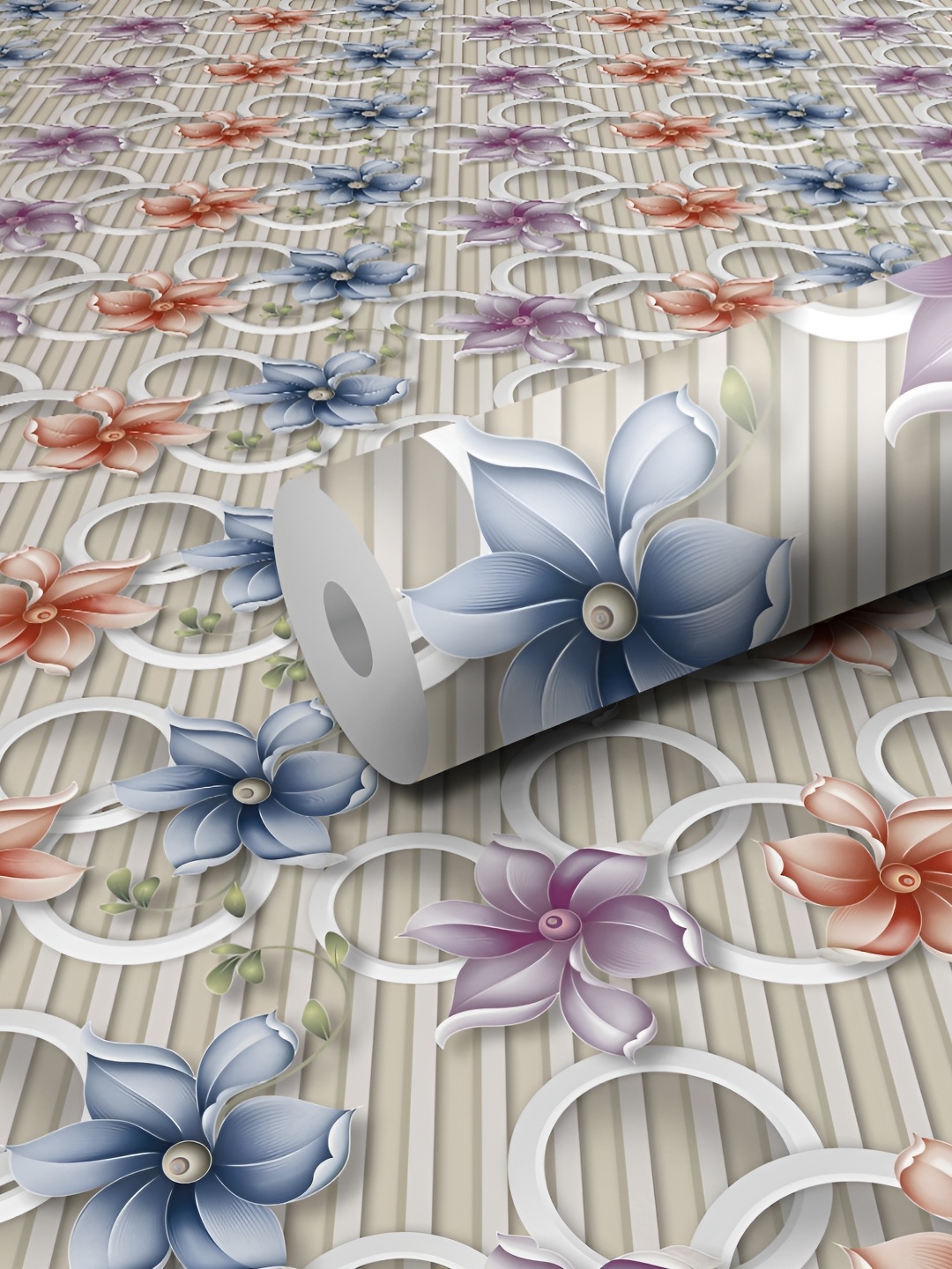 

WALLWEAR Beige & Blue Floral Printed Self-Adhesive Waterproof Wallpaper