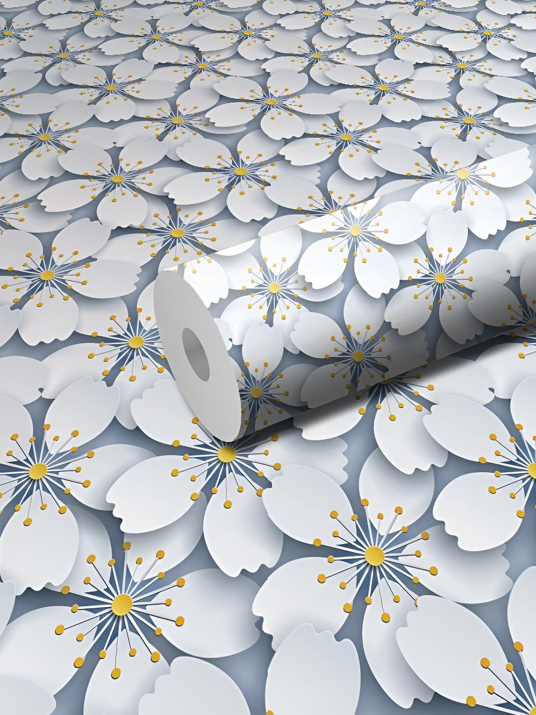 

WALLWEAR White & Blue Floral Self-Adhesive Wallpaper